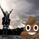 A medieval soldier praises a pile of poop.